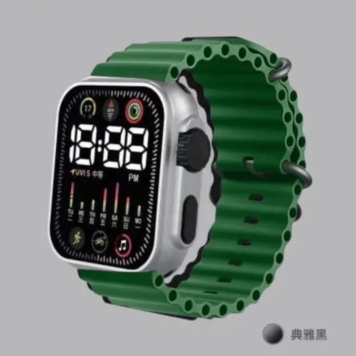 Digital Smart Watch Display Square Case with Textured Strap