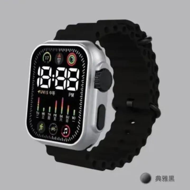 Digital Smart Watch Display Square Case with Textured Strap