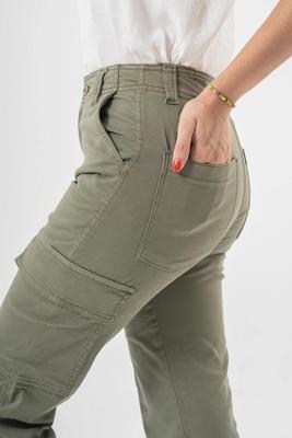 High Waist Cargo Pants in Olive Green with Side Flap Pockets - Straight Fit Style