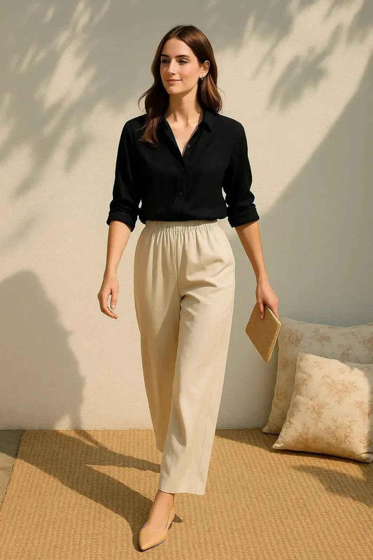 Essential Wide-Leg Trousers – ESMARA Comfort in Cream