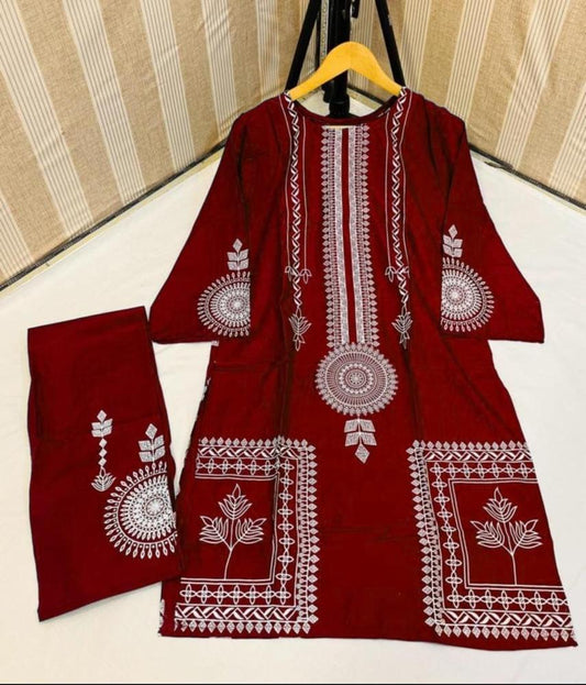 2 Pcs Women Stitched Linen Printed Suit