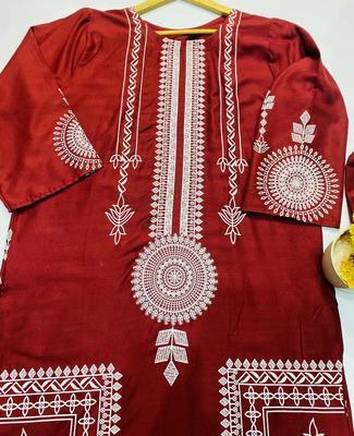 2 Pcs Women Stitched Linen Printed Suit