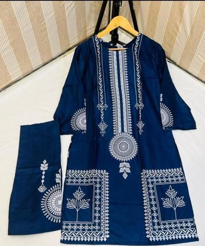 2 Pcs Women Stitched Linen Printed Suit