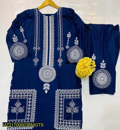 2 Pcs Women Stitched Linen Printed Suit