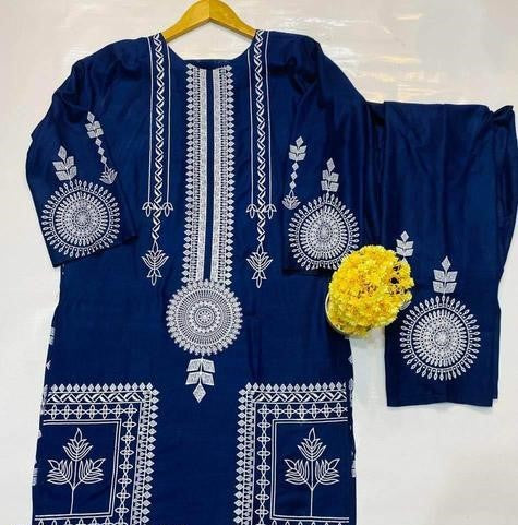 2 Pcs Women Stitched Linen Printed Suit