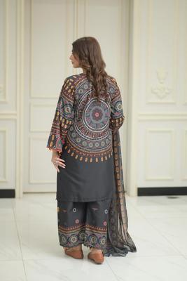 Women's Stitched Printed Shirt and Trouser Set - 2 Pcs with Mirror Work