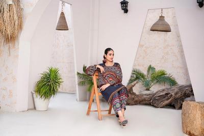 Women's Stitched Printed Shirt and Trouser Set - 2 Pcs with Mirror Work