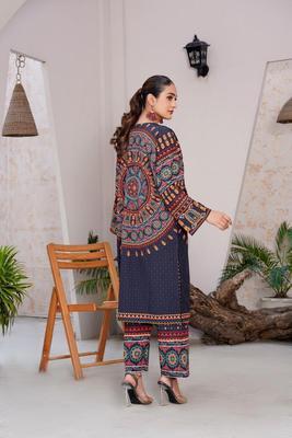 Women's Stitched Printed Shirt and Trouser Set - 2 Pcs with Mirror Work