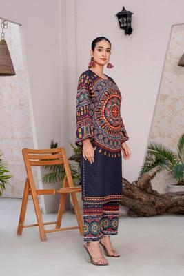 Women's Stitched Printed Shirt and Trouser Set - 2 Pcs with Mirror Work
